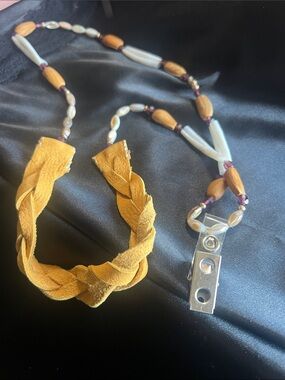 Stylish Mustard Yellow Braided Suede and Beaded Lanyard Necklace